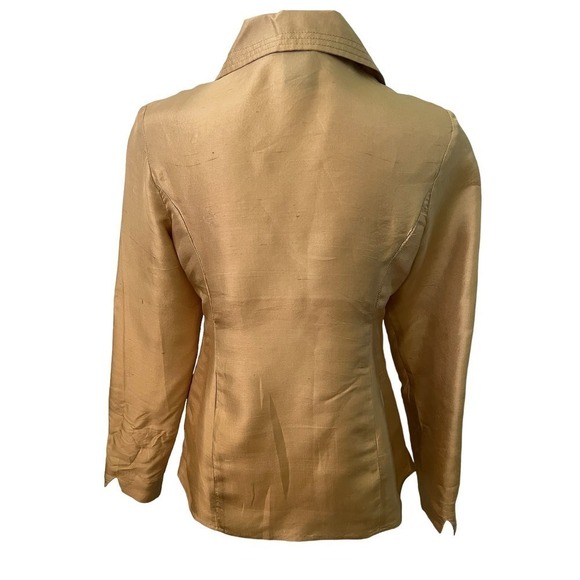 Vintage Karen Arnold 100% Silk Gold Button Down Blouse S - Picture 2 of 10